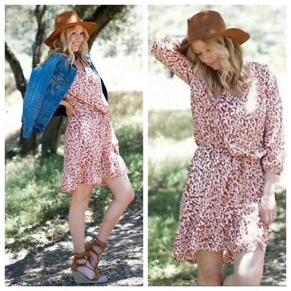 CABI Sienna Boho Style Dress Pink Red Leopard Print Ruffle Hem Sz M #5406 NWOT - Picture 1 of 7